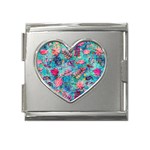 Pink On Blue Leaves Mega Link Heart Italian Charm (18mm)