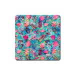 Pink On Blue Leaves Square Magnet