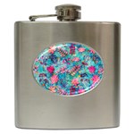 Pink On Blue Leaves Hip Flask (6 oz)