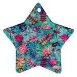 Pink On Blue Leaves Star Ornament (Two Sides)