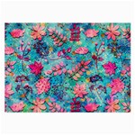 Pink On Blue Leaves Large Glasses Cloth