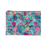 Pink On Blue Leaves Cosmetic Bag (Large)