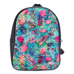 Pink On Blue Leaves School Bag (Large)