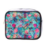 Pink On Blue Leaves Mini Toiletries Bag (One Side)