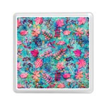 Pink On Blue Leaves Memory Card Reader (Square)