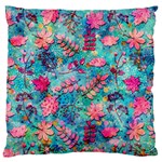 Pink On Blue Leaves Large Premium Plush Fleece Cushion Case (One Side)