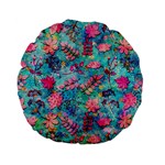 Pink On Blue Leaves Standard 15  Premium Flano Round Cushions