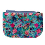 Pink On Blue Leaves Large Coin Purse