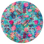 Pink On Blue Leaves Round Trivet