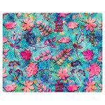 Pink On Blue Leaves Premium Plush Fleece Blanket (Medium)