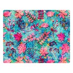 Pink On Blue Leaves Premium Plush Fleece Blanket (Large)