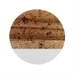 Pink On Blue Leaves Marble Wood Coaster (Round)