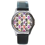 Sugar Skulls - Floral Round Metal Watch