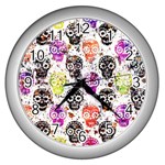 Sugar Skulls - Floral Wall Clock (Silver)