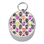 Sugar Skulls - Floral Mini Silver Compasses