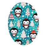 Blue Penguin Pattern, Adoxali, Christmas, Cute Ornament (Oval)