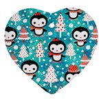 Blue Penguin Pattern, Adoxali, Christmas, Cute Ornament (Heart)