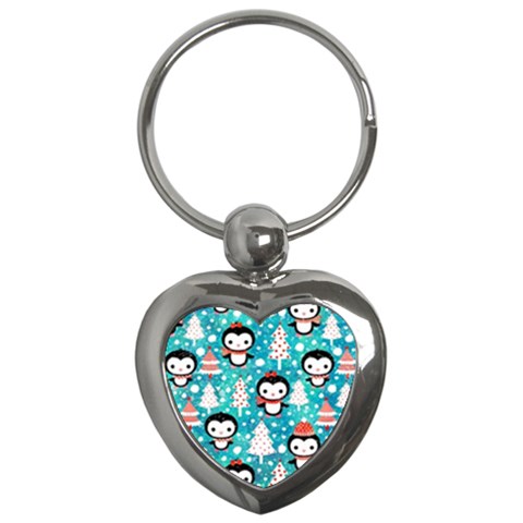 Blue Penguin Pattern, Adoxali, Christmas, Cute Key Chain (Heart) from ArtsNow.com Front