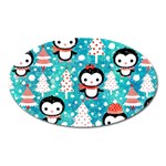 Blue Penguin Pattern, Adoxali, Christmas, Cute Oval Magnet