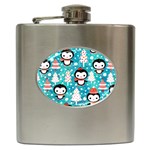 Blue Penguin Pattern, Adoxali, Christmas, Cute Hip Flask (6 oz)