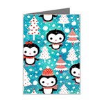 Blue Penguin Pattern, Adoxali, Christmas, Cute Mini Greeting Card