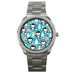 Blue Penguin Pattern, Adoxali, Christmas, Cute Sport Metal Watch