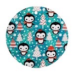 Blue Penguin Pattern, Adoxali, Christmas, Cute Round Ornament (Two Sides)