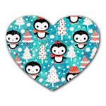 Blue Penguin Pattern, Adoxali, Christmas, Cute Heart Mousepad