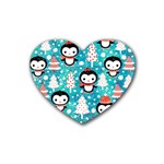 Blue Penguin Pattern, Adoxali, Christmas, Cute Rubber Coaster (Heart)