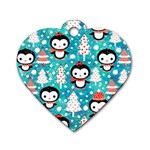 Blue Penguin Pattern, Adoxali, Christmas, Cute Dog Tag Heart (One Side)