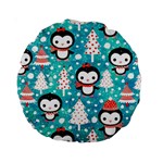 Blue Penguin Pattern, Adoxali, Christmas, Cute Standard 15  Premium Round Cushions