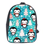 Blue Penguin Pattern, Adoxali, Christmas, Cute School Bag (XL)