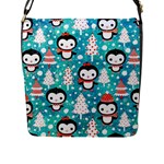 Blue Penguin Pattern, Adoxali, Christmas, Cute Flap Closure Messenger Bag (L)