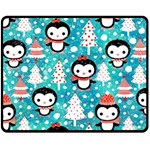 Blue Penguin Pattern, Adoxali, Christmas, Cute Two Sides Fleece Blanket (Medium)