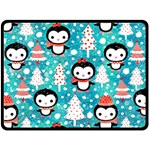 Blue Penguin Pattern, Adoxali, Christmas, Cute Two Sides Fleece Blanket (Large)