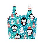 Blue Penguin Pattern, Adoxali, Christmas, Cute Full Print Recycle Bag (M)