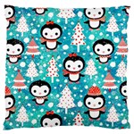 Blue Penguin Pattern, Adoxali, Christmas, Cute Large Premium Plush Fleece Cushion Case (One Side)