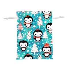 Blue Penguin Pattern, Adoxali, Christmas, Cute Lightweight Drawstring Pouch (M) from ArtsNow.com Front