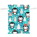 Blue Penguin Pattern, Adoxali, Christmas, Cute Lightweight Drawstring Pouch (XL)