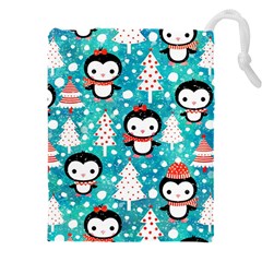 Blue Penguin Pattern, Adoxali, Christmas, Cute Drawstring Pouch (4XL) from ArtsNow.com Front