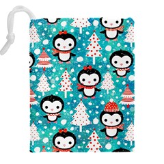 Blue Penguin Pattern, Adoxali, Christmas, Cute Drawstring Pouch (4XL) from ArtsNow.com Back