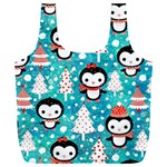 Blue Penguin Pattern, Adoxali, Christmas, Cute Full Print Recycle Bag (XXXL)