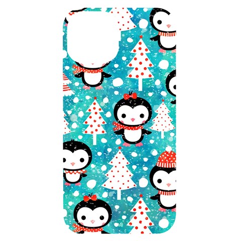 Blue Penguin Pattern, Adoxali, Christmas, Cute iPhone 14 Black UV Print Case from ArtsNow.com Front