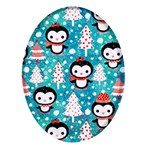 Blue Penguin Pattern, Adoxali, Christmas, Cute Oval Glass Fridge Magnet (4 pack)