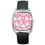 Cute Snowmen With Hats, Adoxali, Christmas Square Metal Watch