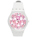 Cute Snowmen With Hats, Adoxali, Christmas Round Plastic Sport Watch (M)