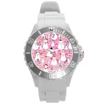 Cute Snowmen With Hats, Adoxali, Christmas Round Plastic Sport Watch (L)