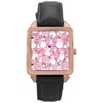 Cute Snowmen With Hats, Adoxali, Christmas Rose Gold Leather Watch 