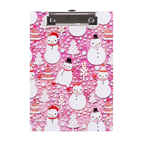 Cute Snowmen With Hats, Adoxali, Christmas A5 Acrylic Clipboard from ArtsNow.com Front