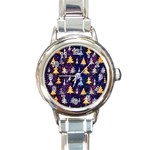 Gold And Blue Trees, Adoxali, Christmas Round Italian Charm Watch